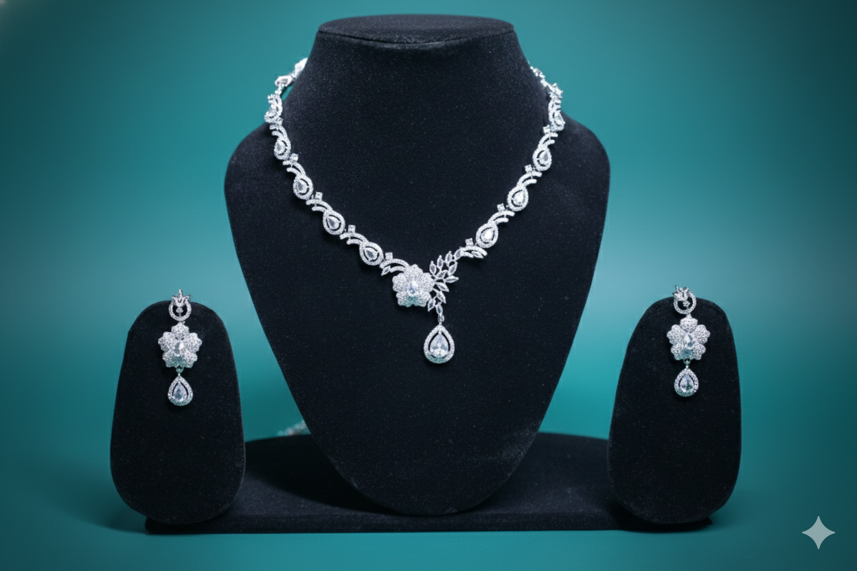 Premium American Diamond Necklace Set with Matching Earrings | Party & Wedding Wear