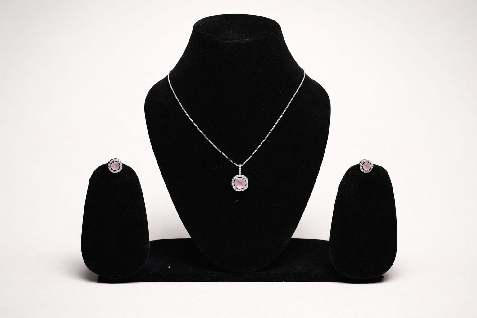 Elegant Pink Stone American Diamond Pendant Necklace | Aura American Diamonds